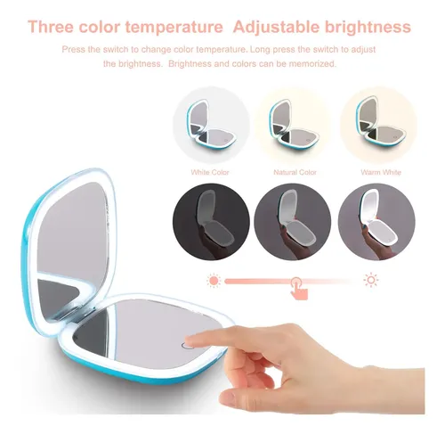 Espejo De Bolsillo Con Luz Mocado 10cm Recargable Azul