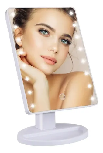 Espejo Con Luz Fria 16 Led Maquillaje De Pie Tactil Usb Pila Blanco