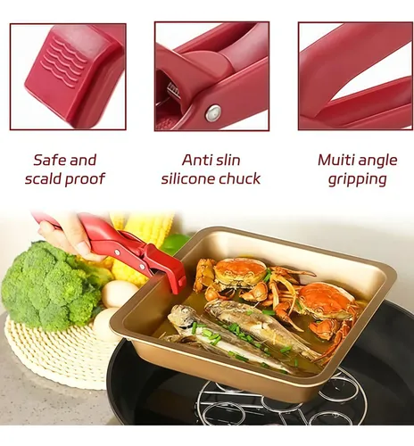 Pinza Agarradora Anticalor Para Bandejas De Cocina X2