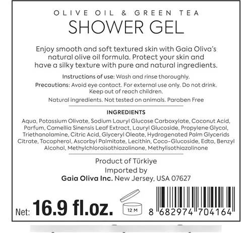 Gel De Ducha De Oliva Gaia Oliva Con Té Verde Y Coco