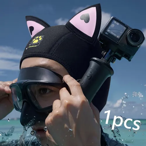 Gorro De Neopreno Con Orejas De Gato Para Buceo, Gorro Negro