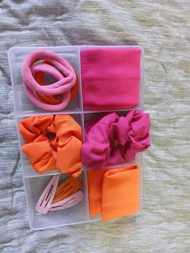 Box De Accesorios Para El Pelo Para Nenas Y Mujeres Color Naranja Y Fucsia