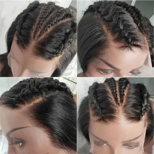Peluca Corta De Pelo Liso, Diseño De Encaje En La Parte Dela