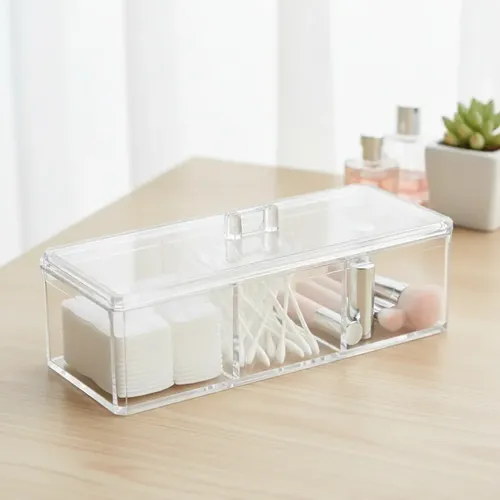Organizador Acrílico Multiuso Porta Cosméticos 3 Divisiones Color Transparente