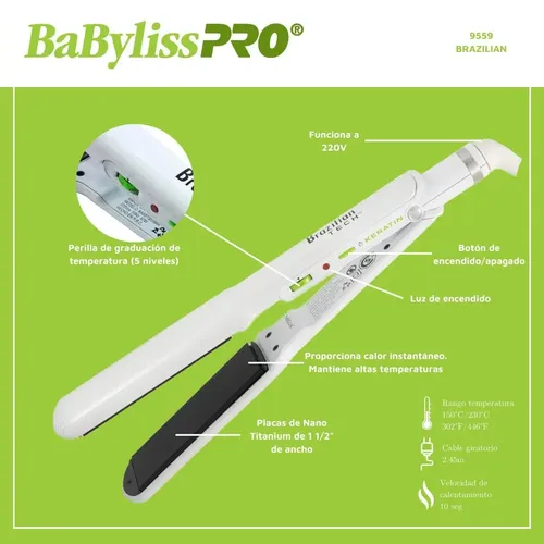 Plancha Pelo Alisado Keratina Babyliss Brazilian Tech 450f