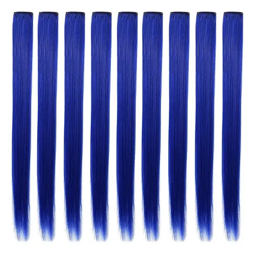 Extensiones De Pelo Mechas De Colores 9u 55cm Azul
