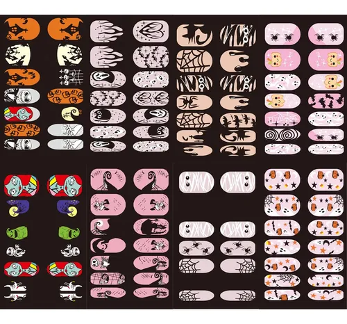 8 Láminas De Vendajes Para Uñas De Halloween, Calavera De Mu