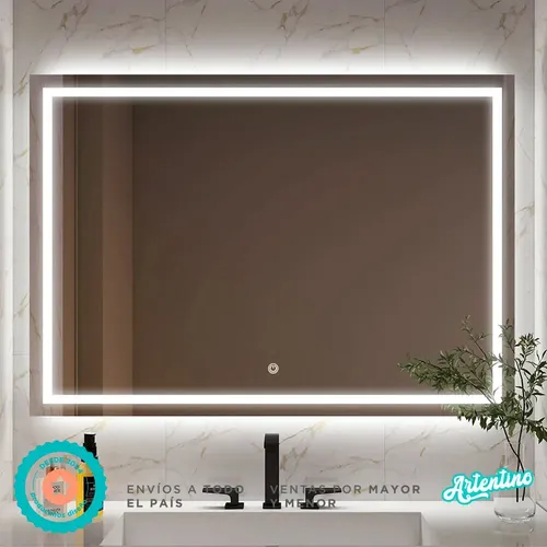 Espejo Led Pared Touch Rectangular Guarda Esmerilada 70x50cm