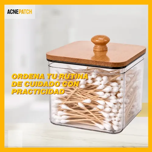 Caja Organizadora Acrílica Con Tapa Bambú Cuadrada 11×11