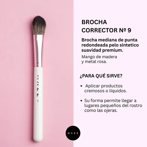 Brocha Corrector Mazz Pelo Sintético Suave Punta Redondeada Vegano
