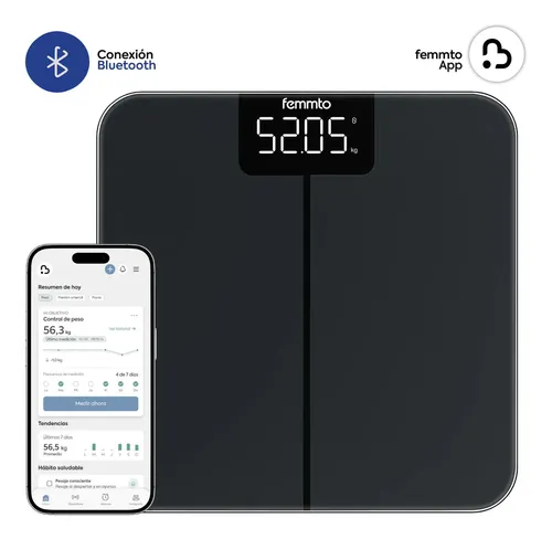 Balanza Digital Con Bluetooth Personal De Baño Peso Corporal 180 Kg Diseño Minimalista Femmto