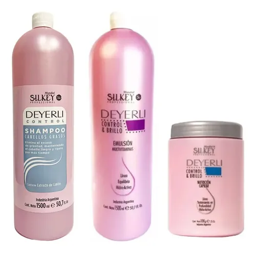 Shampoo Silkey + Enjuague + Baño De Crema 1500ml Deyerli