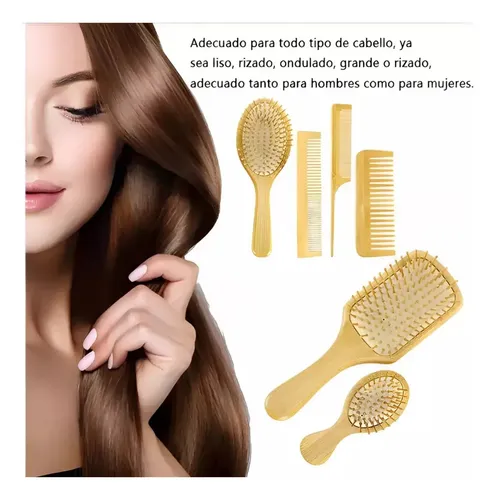 Kit De Cepillo Y Peine De Bambú Anti Frizz, 6 Piezas.