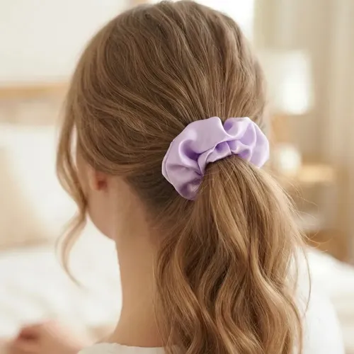 Scrunchies colitas para el pelo, Antifrizz de raso lisa Lila