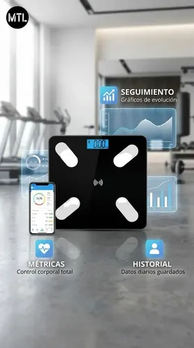 Balanza Digital Baño MTL Bluetooth 180kg Vidrio Templado Sensor Alta Precision Pantalla Lcd Encendido Automatico Diseño Slim Antideslizante Hogar Control Peso Salud Fitness App
