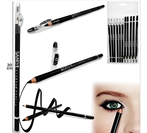 Pack X12 Delineadores Ojos Y Cejas Sacapuntas Saniye Negro Acabado Mate