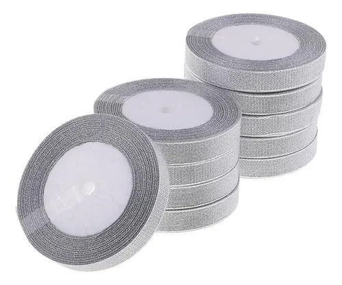 10 Rollos De Cinta De Tela Para Manualidades, 15 Mm Plateada Silver 15mm