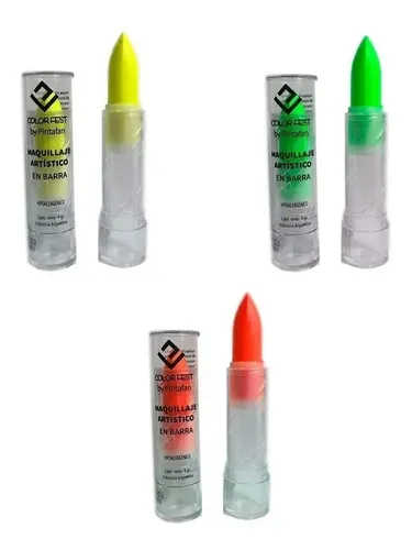 Set X 4 Maquillaje Artistico Barra Labial Cuerpo Rostro Fluo