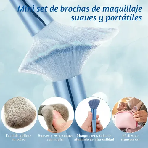 Set De Brochas De Maquillaje Ohtomber Con 16 Piezas Y 3 Azul