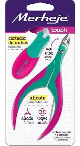 Alicates para cutículas y cortauñas lateral Merheje Touch color verde rosa