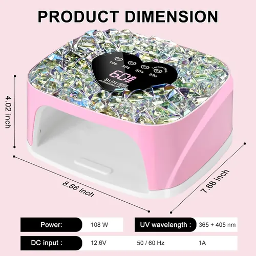 Lámpara Uv Led Para Uñas Rosa Con 4 Temporizadores Y Guant