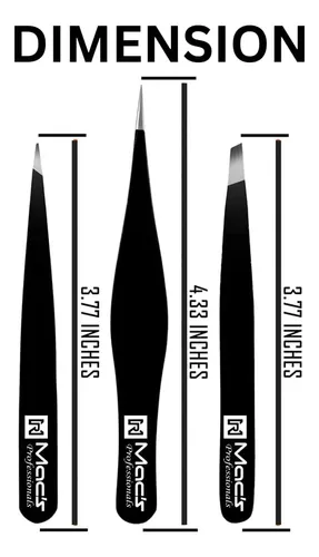 Set 3 Pinzas Negras Acero Precisión Para Cejas Y Vello