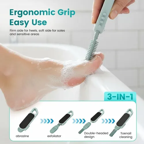 Cepillo Exfoliante Para Pies 3 En 1 Con Mango Ergonómico