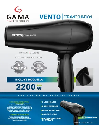 Secador De Pelo Gama Vento Ceramic Shine Ion 2200w