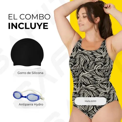 Malla Natacion Señora + Antiparras + Gorro Silicona Safit