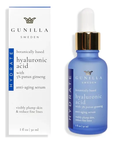 Sérum De Ácido Hialurónico Y Ginseng Gunilla, 1 Onza, Vegano Todo Tipo De Piel Día/noche