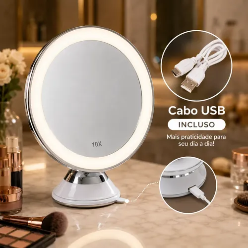 Espejo Led Para Maquillaje, 10 Unidades, Redondo, Usb,