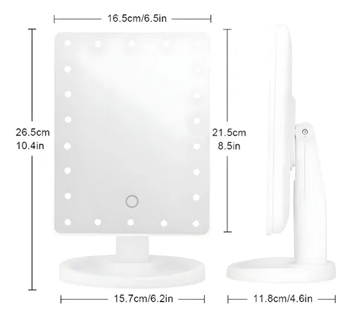 Espejo Maquillaje Led De Tocador 22 Luz Fría Rectangular 360