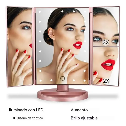 Espejo Maquillaje Luz Tríptica Aumento 3x/2x/10x Buen Regalo