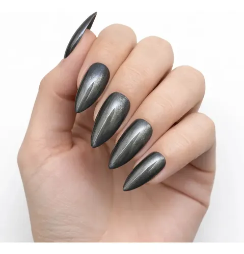 Uñas Press On Nails Veluna Reutilizables Diseños Variados Color Dark Graphite Cat Eye