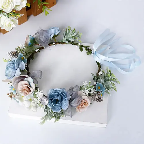C.diadema Con Forma De Corona De Flores Azules Artificiales