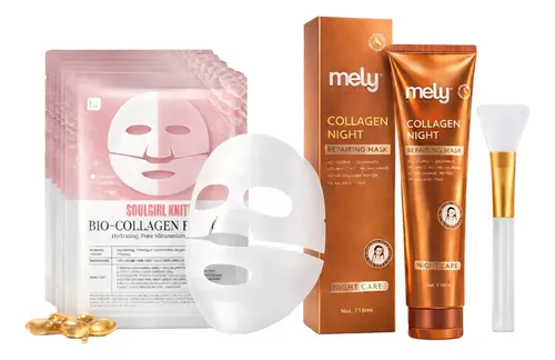 Kit 5 Mascarilla Colágeno+velo Facial Hidrata Peel Of+pincel