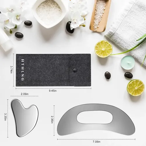 Set Gua Sha Facial Grande Acero Para Drenaje Y Masaje