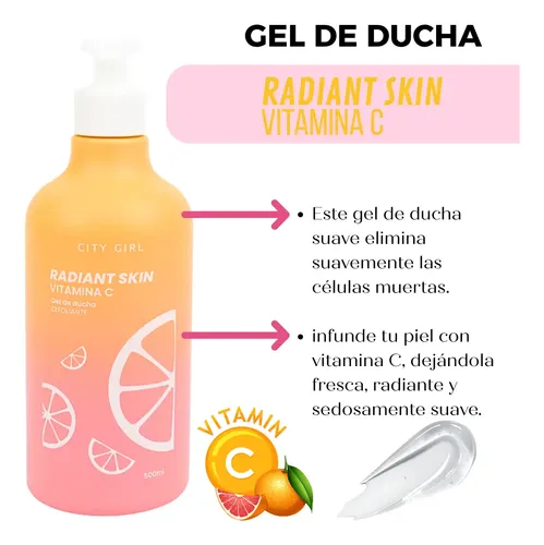 Gel De Ducha Exfoliante Radiant Skin Vitamina C De City Girl Fragancia Cítrica