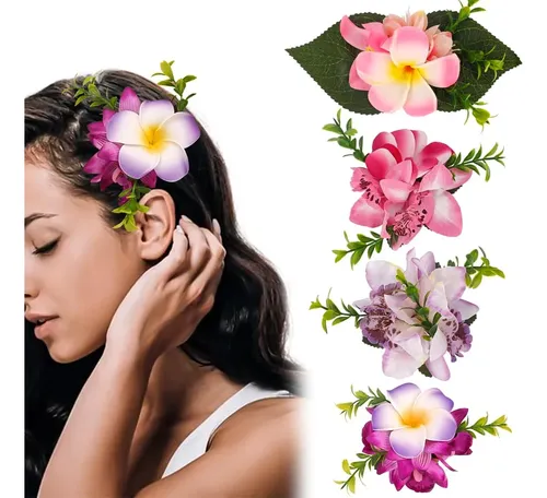 Hebillas De Flores Artificiales Ahoney Plumeria Hawaiana X4