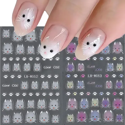 2 Hojas De Pegatinas 3d Para Uñas De Gatitos En 5d W1
