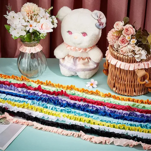 Cinta De Encaje Plisada Con 10 Colores, 20 M, Mezcla De Tono Colores Mixtos Pleated
