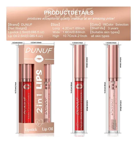 Labial Líquido Mate Y Brillo Labial 2 En 1 Dunuf