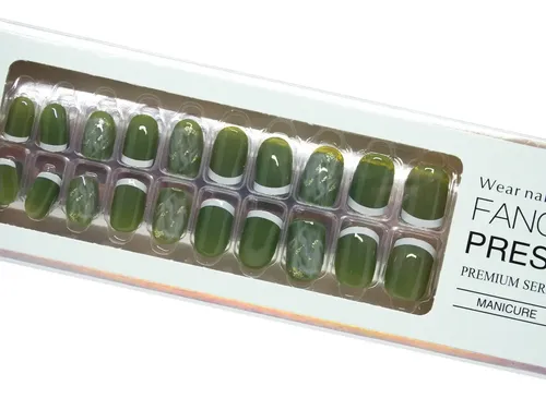 Uñas Postizas Diswald & Co Press On Cuadradas Brillantes en Verde Francesita