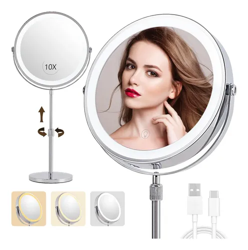 Espejo De Maquillaje Baluxca Con Aumento 1x/10x Y Luces, 9 P