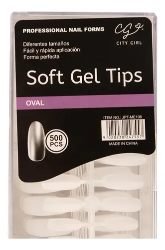 Tips Soft Gel City Girl 500u Press On Uñas Insumos Manicura Color Transparente Oval