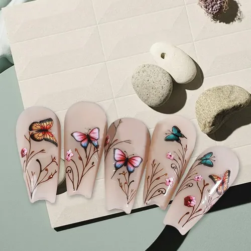 Pegatinas De Uñas Wenewfine 3d Con Forma De Flor Rosa Y Púrp