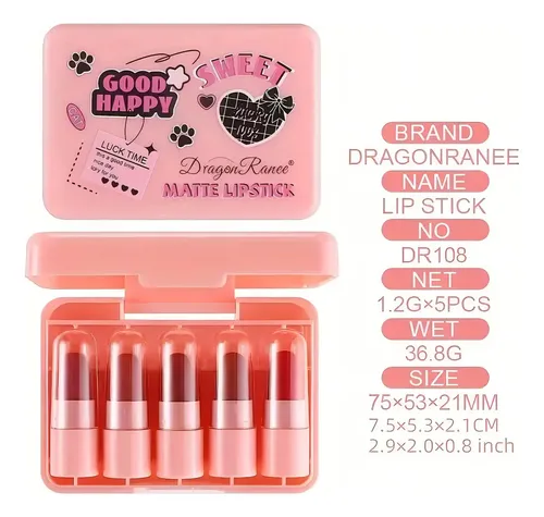 Set X5 Labiales Barra Mate Larga Duración Dragonranee