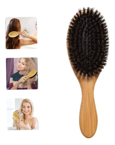 Cepillo De Cabello De Cerdas Naturales Con Mango De Bambú,