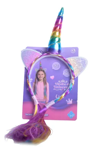 Vincha Unicornio Con Pelo Multicolor Y Glitter
