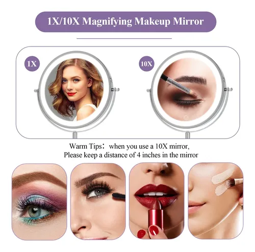 Espejo De Maquillaje Ffowcye 8 Luces Con Aumento De 1x/10x
